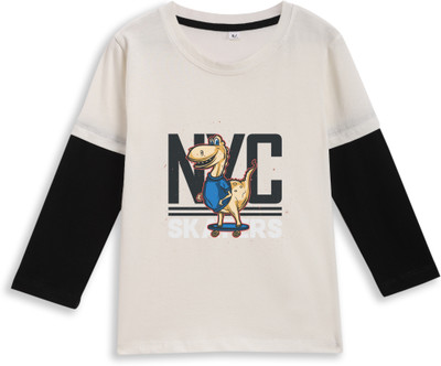 Superb Starling Boys & Girls Printed Pure Cotton Regular T Shirt(White, Pack of 1)