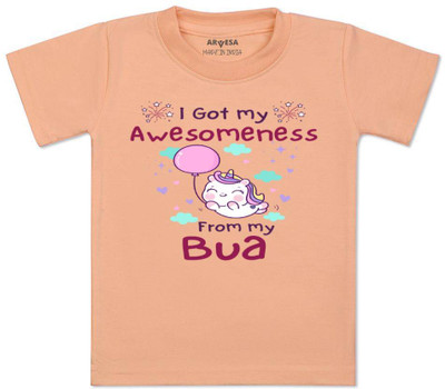 ARVESA Baby Boys & Baby Girls Typography Cotton Blend Regular T Shirt(Orange, Pack of 1)
