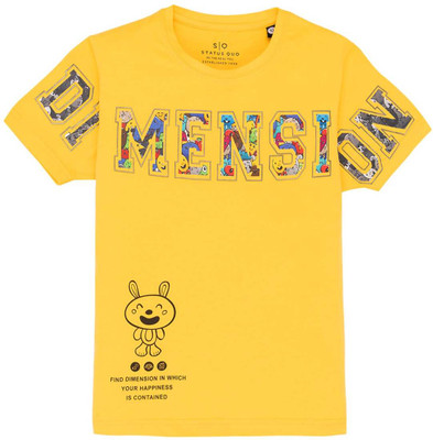 Status Quo Boys Typography Cotton Blend Regular T Shirt(Yellow, Pack of 1)