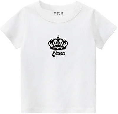 BESTEESCLOTHING Baby Girls Printed Pure Cotton Regular T Shirt(White, Pack of 1)