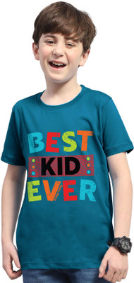 ENITOR Boys Typography Cotton Blend Regular T Shirt(Dark Blue, Pack of 1)