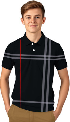 Kiddy Viddy Boys Striped Cotton Blend Regular T Shirt(Black, Grey, Pack of 1)