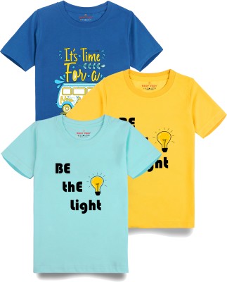 Kiddy Viddy Boys Printed Cotton Blend Regular T Shirt(Yellow, Pack of 3)