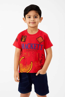 HMAGURI Boys Printed Cotton Blend Regular T Shirt(Red, Pack of 1)