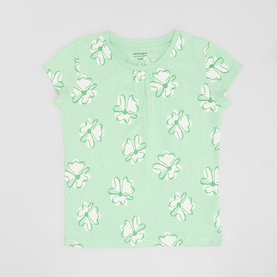 Pantaloons Junior Girls Solid Cotton Blend Regular T Shirt(Green, Pack of 1)