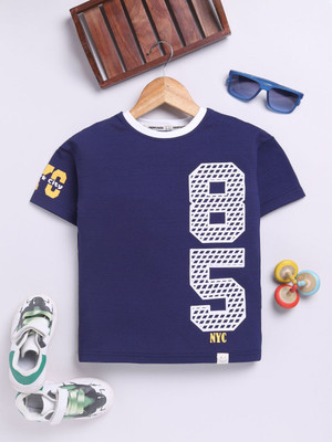 Happy Faces Baby Boys Solid Pure Cotton Regular T Shirt(Dark Blue, Pack of 1)