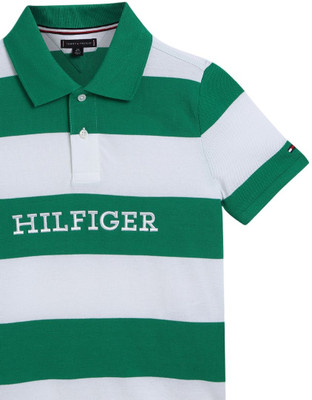 TOMMY HILFIGER Boys Colorblock Pure Cotton Regular T Shirt(Green, White, Pack of 1)