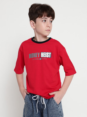 Octave Boys Graphic Print Cotton Blend Regular T Shirt(Red, Pack of 1)