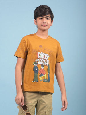 CRIMSOUNE CLUB Boys Graphic Print Pure Cotton Slim T Shirt(Yellow, Pack of 1)