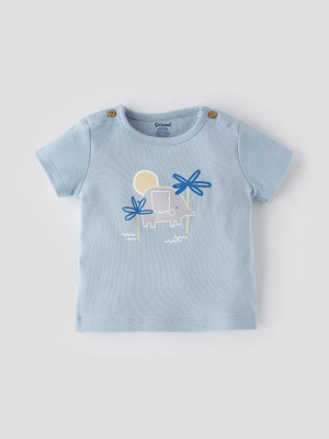 Popees Baby Girls Printed Cotton Blend Regular T Shirt(Blue, Pack of 1)
