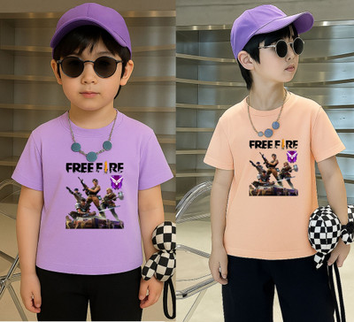 Lecowar Boys Printed Polyester Regular T Shirt(Purple, Pink, Pack of 2)