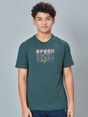 TECHNOSPORT Boys Printed Polyester Slim T Shirt(Green, Pack of 1)