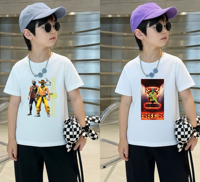 Lecowar Boys Printed Polyester Regular T Shirt(White, Pack of 1)