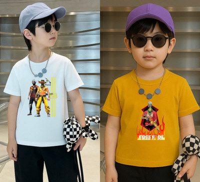 Lecowar Boys Graphic Print Polyester Regular T Shirt(White, Yellow, Pack of 2)