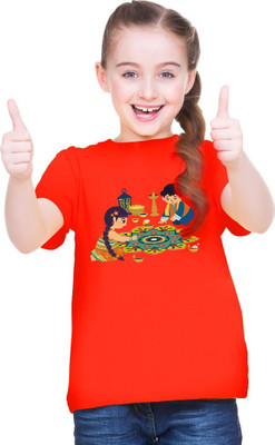 MH FASHION TRENDS Girls Printed Polyester Oversized T Shirt(Red, Pack of 1)