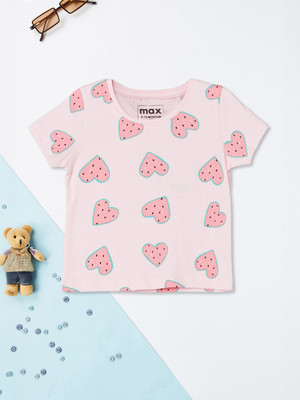 MAX Baby Girls Printed Pure Cotton Regular T Shirt(Pink, Pack of 1)