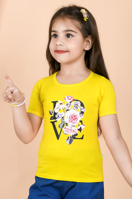 JY TRADERS Baby Girls Printed Pure Cotton Regular T Shirt(Red, Pack of 1)