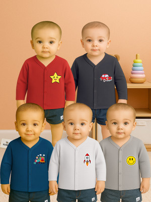 KidBee Baby Boys & Baby Girls Solid Cotton Blend Regular T Shirt(Multicolor, Pack of 5)