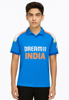 DOSTITCH Boys & Girls Printed Polyester Regular T Shirt(Blue, Pack of 1)