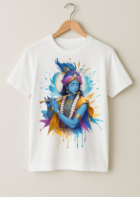 Kid's Yuga Boys Printed Cotton Blend Regular T Shirt(White, Pack of 1)