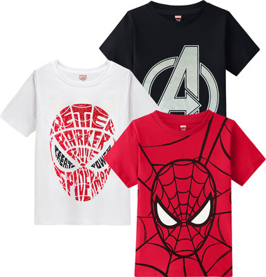 MARVEL BY MISS & CHIEF Boys Cartoon/Superhero Cotton Blend Regular T Shirt(Multicolor, Pack of 3)