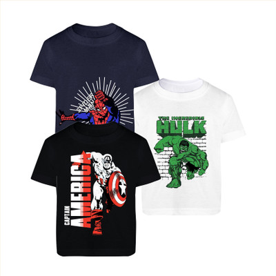 MARVEL BY MISS & CHIEF Boys Printed Cotton Blend Regular T Shirt(Multicolor, Pack of 3)