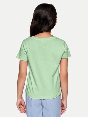 radprix Baby Girls Printed Pure Cotton T Shirt(Green, Pack of 1)