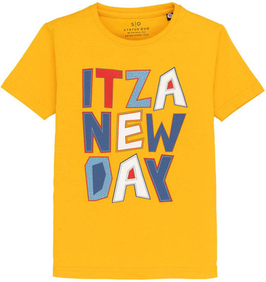 Status Quo Boys Printed Cotton Blend Regular T Shirt(Yellow, Pack of 1)