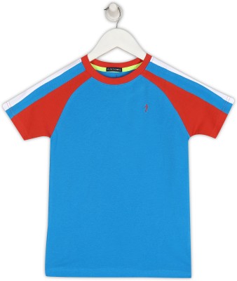 INDIAN TERRAIN Boys Colorblock Pure Cotton Regular T Shirt(Blue, Pack of 1)