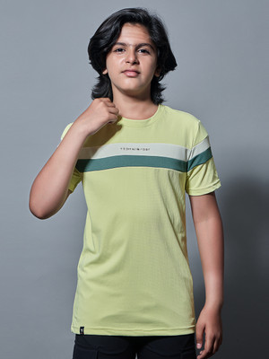 TECHNOSPORT Boys Colorblock Polyester Slim T Shirt(Green, Pack of 1)