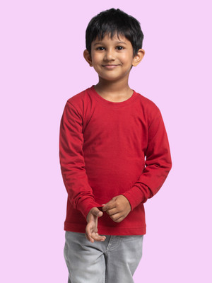 FBAR Boys Solid Pure Cotton Regular T Shirt(Maroon, Pack of 1)