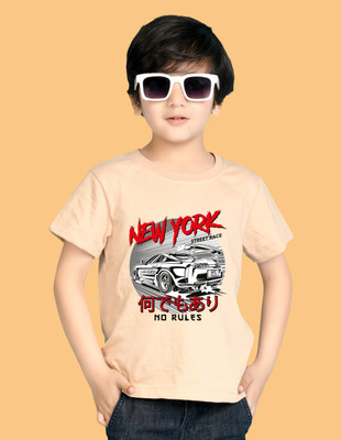 Nusyl Boys Graphic Print Cotton Blend Regular T Shirt(Beige, Pack of 1)