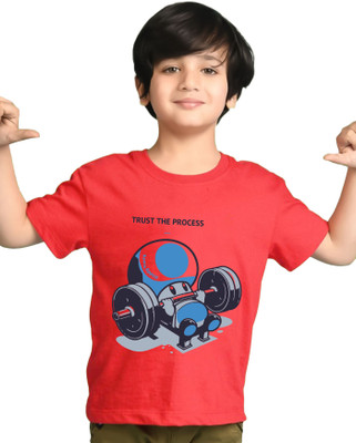 AOOSH Boys Graphic Print Cotton Blend Regular T Shirt(Red, Pack of 1)