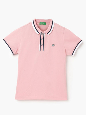 United Colors of Benetton Boys Solid Pure Cotton Regular T Shirt(Pink, Pack of 1)