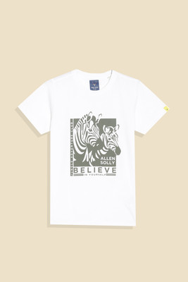 Allen Solly Boys Graphic Print Cotton Blend Regular T Shirt(White, Pack of 1)