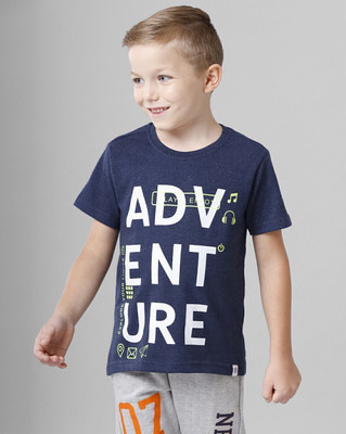 Codez Boys Printed Cotton Blend Regular T Shirt(Blue, Pack of 1)