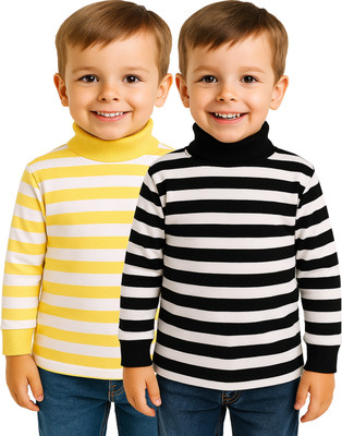 KidzzCart Boys Striped Pure Cotton Regular T Shirt(Multicolor, Pack of 2)