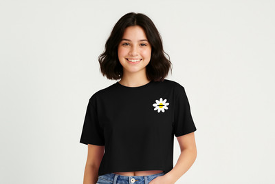 Wearaxe Girls Printed Cotton Blend Regular T Shirt(Black, Pack of 1)