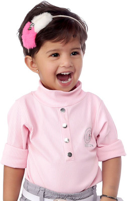 kidzay Baby Girls Abstract Cotton Blend Regular T Shirt(Pink, Pack of 1)
