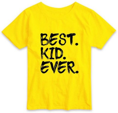 RAINBOTEES Boys & Girls Typography Pure Cotton T Shirt(Yellow, Pack of 1)
