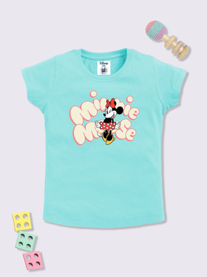YK Disney Girls Printed Pure Cotton Regular T Shirt(Green, Pack of 1)