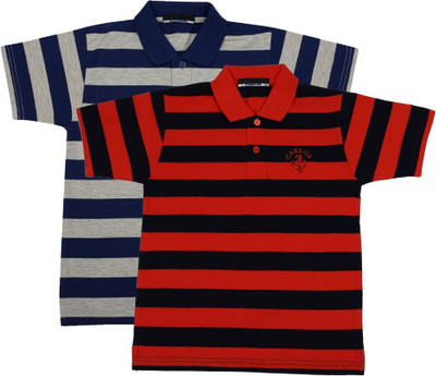 NeuVin Boys Striped Cotton Blend Regular T Shirt(Grey, Pack of 2)