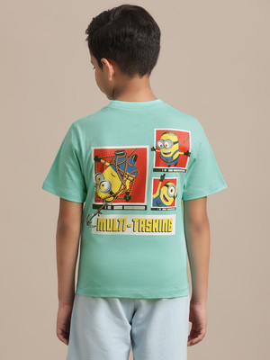 kidsville Boys Printed Cotton Blend Regular T Shirt(Green, Pack of 1)