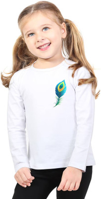 NXTORA Boys & Girls Printed Polyester Regular T Shirt(White, Pack of 1)