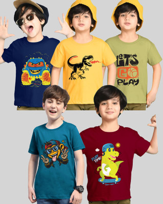 AOOSH Boys Printed Cotton Blend Regular T Shirt(Multicolor, Pack of 5)