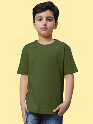 FBAR Boys Solid Pure Cotton Regular T Shirt(Dark Green, Pack of 1)