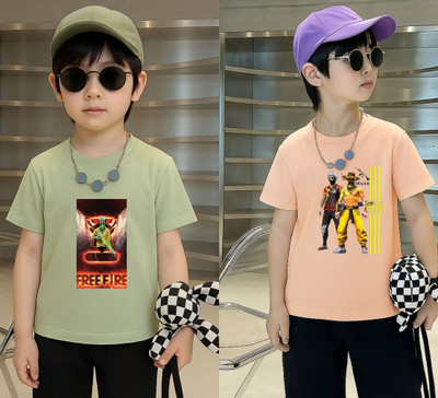 Lecowar Boys Graphic Print Polyester Regular T Shirt(Green, Pink, Pack of 1)