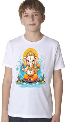 KPPRINT Boys & Girls Printed Cotton Blend Regular T Shirt(White, Pack of 1)