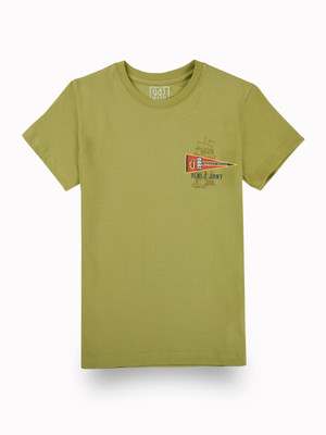 GINI & JONY Boys Graphic Print Pure Cotton Regular T Shirt(Green, Pack of 1)