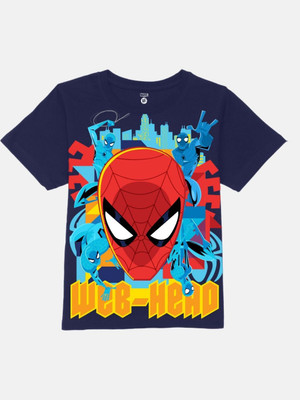 YK Marvel Boys Printed Cotton Blend Regular T Shirt(Dark Blue, Pack of 1)